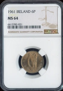 1961 Ireland Six Pence 6P NGC MS64 Quality - Picture 1 of 2