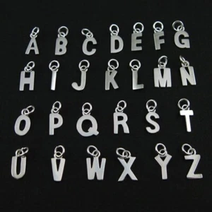 925 Sterling Silver Letter Charms, A-Z Letter Pendant (1 piece) - Picture 1 of 27