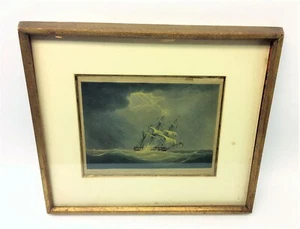 Handkolorierte Kupferplatte Gravur Squall at Sea HM Scylla Zustand 1843 - Bild 1 von 12