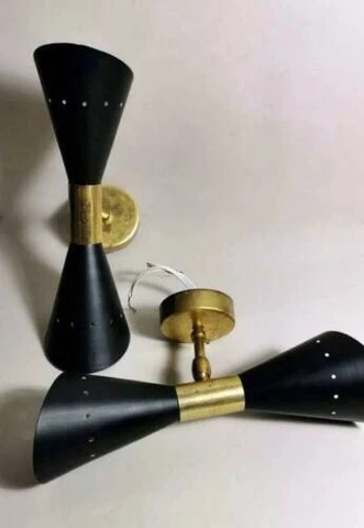 1950's Mid Century Modern Brass Italian Wall Sconce Stilnovo Wall Fixture Lamps Cover