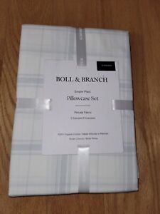 Boll & Branch Percale Simple Plaid  Standard Pillowcase Set in Shore Color