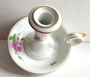 Meissner Porzellan- Kerzenhalter mit Henkel Goldrand Motiv rote Rose - Bild 1 von 6