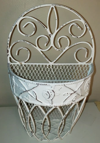 Vintage Metal Decor. White Ornate Basket Hanging Or Free Standing Very Cool Cover