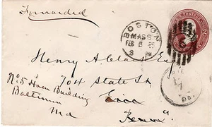 BOSTON TOB FEB 5 1855 to Erie PA Forwarded to Baltimore w/backstamp Baltimore - Picture 1 of 2