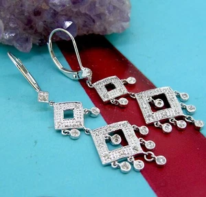 .36 ctw Real Diamonds 14k White Gold Chandelier Style Dangle/Drop Earrings - Picture 1 of 5