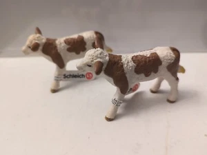 Schleich SIMMENTAL CALF Baby Cow 2015 Farm Figures Brown & White Set Of Two - Picture 1 of 9