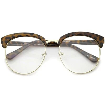 Leopard Print Half Frame Glasses Clear Lens UV400 Protection Classic Retro Gafas - Image 1 of 4