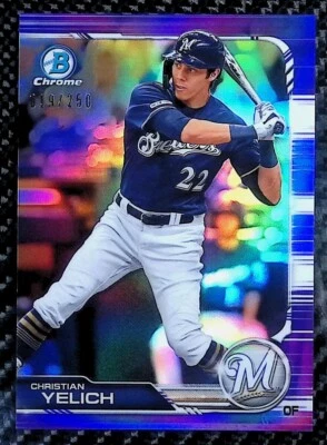 Christian Yelich - 2019 Bowman Chrome #63 Purple Refractor #19/250 - Brewers - Image 1 of 3