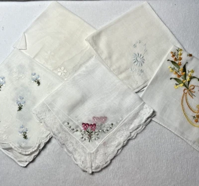 Vintage Embroidered Floral Handkerchief Hankies Swiss floral Set of 6 - Image 1 of 4