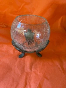 Vintage Crackled Glass Bon Bon Bowl -EPNS (RIH) 3 Legged Stand - Lovely Original - Picture 1 of 9