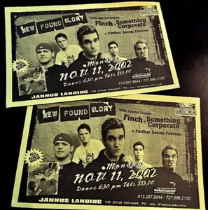 2 Concert Flyer Handbills New Found Glory Finch Something Corporate 2002 Janus L - Picture 1 of 4