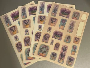 Vintage Forget me not 3 Vollblätter 1 Teilblatt lila Blumen in Töpfen - Bild 1 von 3