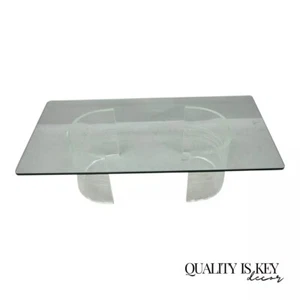Mid Century Modern Curved Lucite Double Pedestal Rectangular Glass Coffee Table - Picture 1 of 12