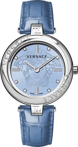 Versace VE2J00121 New Lady argento blu pelle orologio da polso donna NUOVO