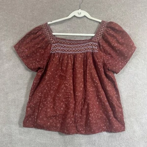 Madewell Top Camicia Donna Marrone Medio Boho Ricamata Hippie Casual Contadina - Foto 1 di 10