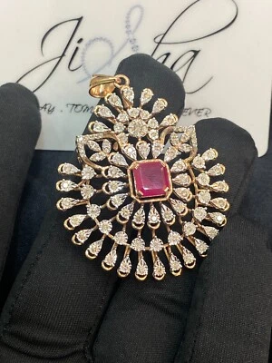 Gorgeous 4.50 Cts Round Brilliant Cut Natural Diamonds Ruby Pendant In 14K Gold - Image 1 of 4