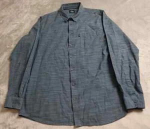 Rip Curl Shirt Men's XL Gray Striped Button Up Long Sleeve Roll Tab Casual - Picture 1 of 9