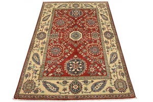 Kazak Rug 5' x 6'10'' Red Wool Traditional Hand-Knotted Oriental Carpet - Picture 1 of 13