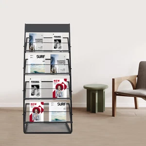 4-Tier Office Newspaper Rack Magazine Stand Literature Holder Book Display Stand - Picture 1 of 20