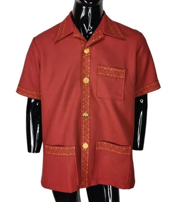 Camisa de acampamento masculina vintage MCM botões de madeira ponto onda rádio Tiki Rockabilly G/XL - Imagem 1 de 4