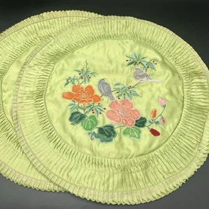 Vintage Embroidered Pillow Shams Birds Floral READ Mid Century Style - Picture 1 of 20