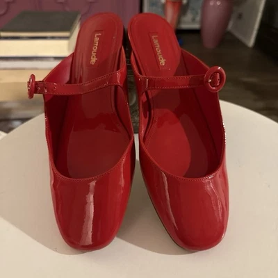 Zapatos para mujer Larroude 7,5 charol rojo Mary Jane deslizables planos Blair Mule Foto 1 de 4
