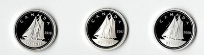 LOT OF THREE 2007-10 CANADA 10 CENTS SILVER PROOF DIMES - BU - Image 1 of 2