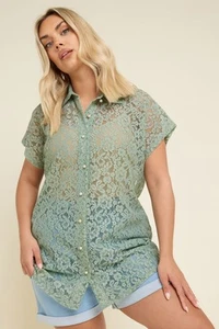 Yours Curve Women's Plus Size Short Sleeve Lace Shirt - Picture 1 of 14