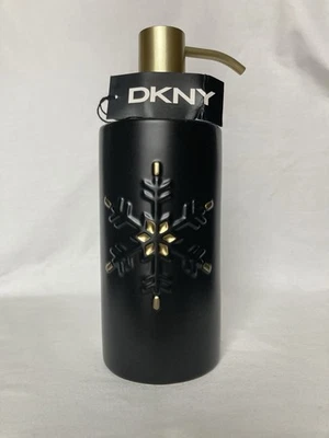 "Nuevo dispensador de jabón líquido de cerámica festivo DKNY Snowflake negro y dorado 8"" de alto" Foto 1 de 4