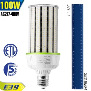 100W LED Corn Light Bulb E39 Large Base For Shoebox Wall Pack Fixture 5000K 480V - Picture 1 of 19