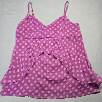 American Eagle Purple Tank Top Preppy Polka Dot Ruffles Strappy Women's Size M - Image 1 of 4