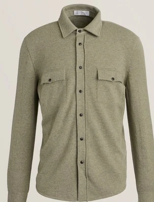 $3500 Brunello Cucinelli Western Wool-Cashmere-Silk Overshirt Green Men IT50 - Image 1 of 4