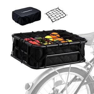 Rear Bike Basket with Rainproof Cover and Cargo Net and Liner, Large Rear Bik... - Picture 1 of 3