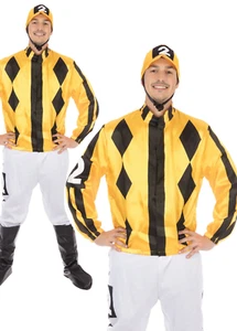 Jockey Costume Adults Mens Horse Riding Fancy Dress Outfit Races Outfit - Picture 1 of 3