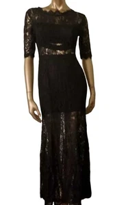 BLACK ILLUSION LACE CUT OUT GOWN  LONG BODY CON DEEP V BACK WOMENS SZ MED - Picture 1 of 10