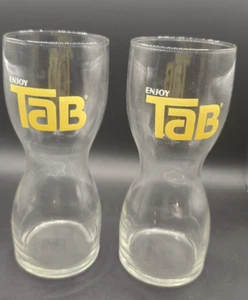 Vintage ENJOY TAB Glasses Hourglass Shape Retro 1970s 7" Drink Glasses - Picture 1 of 6