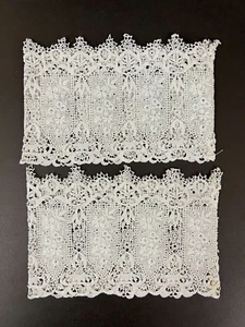 Pair Antique Ornate Floral Whitework Embroidery on Linen & Needle Lace Cuffs - Picture 1 of 12