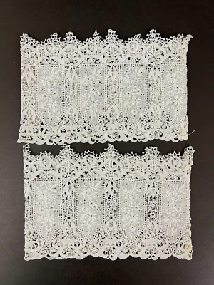 Pair Antique Ornate Floral Whitework Embroidery on Linen & Needle Lace Cuffs - Image 1 of 4