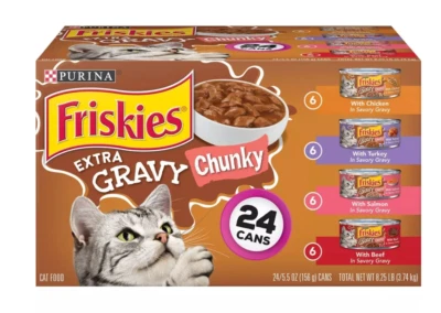 DREAMEDGE SHOP Purina Friskies Extra Gravy Wet Cat Food 5.5oz 24ct - Chicken Turkey Salmon Beef