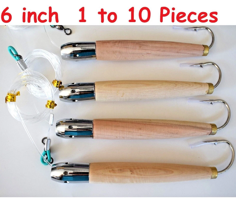 6" jet Head Rigged Cedar Plugs Natural Tuna Trolling Fishing Lures Select qty - Image 1 of 1