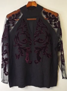 I.N.C. Velvet Burnout Cut Out Sweater Top Women's Sz XL Mature Whimsy Goth Work - Picture 1 of 11