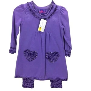 CR Cute Girls 2T Outfit Top Legging Animal Print Heart Purple Long Sleeve - Picture 1 of 3