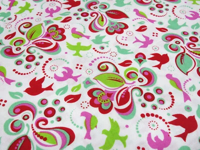 Stoff Baumwolle Popeline Tante Ema Blumenmuster weiß grün rot bunt Kleiderstoff - Bild 1 von 4