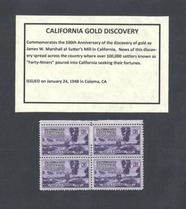 #954 - 1948 CALIFORNIA GOLD RUSH - US Mint Block of 4 Stamps - Picture 1 of 1