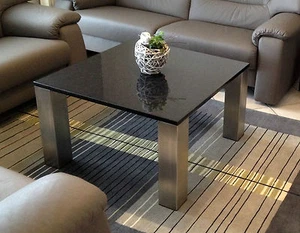 Couchtisch/ Beistelltisch Platte schwarz + Granit/ Marmor Edelstahlgestell matt - Bild 1 von 7