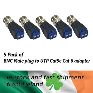 5x BNC male connector plug to CAT5e CAT6 UTP twisted pair terminals adapter CCTV - Imagen 1 de 5