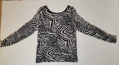 Blusa Top Negra Mediana Cuello en V Mezcla de Seda Manga 3/4 Estampado de Cebra Suéter Funciona  Foto 1 de 4