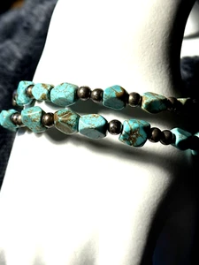 2 -3 Wire Strands Turquoise Pewter 8 Inch Wrap Around Bracelet Adjus “Healy-Mae” - Picture 1 of 12