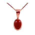 9ct Rose Gold Natural Red Coral Single Oval Pendant & Necklace British Made