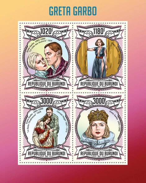 Greta Garbo Actriz Cine Actores Burundi m/s MNH Sc.1303 #BUR13110a Foto 1 de 1